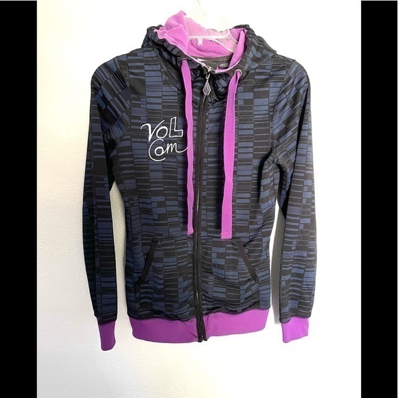 VOLCOM black & purple  full zip hooded jacket -XS - Picture 1 of 7